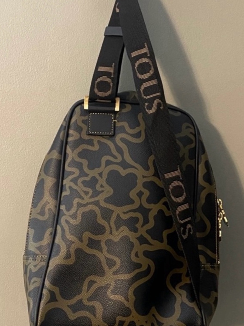 Tous Black and camel Patterned Crossbody Belt Bag with Branded Strap